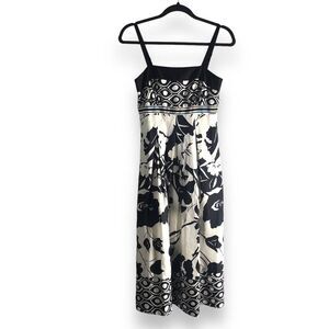 White House Black Market Size 00 Black White Print Silk Fully Lined Dress Classy